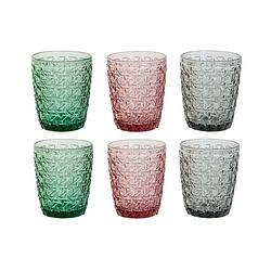 Foto van Glazenset dkd home decor groen grijs roze kristal met reliëf 240 ml (6 stuks)