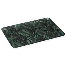 Foto van Dienblad/serveerblad rechthoekig jungle 30 x 22 cm donker groen - dienbladen
