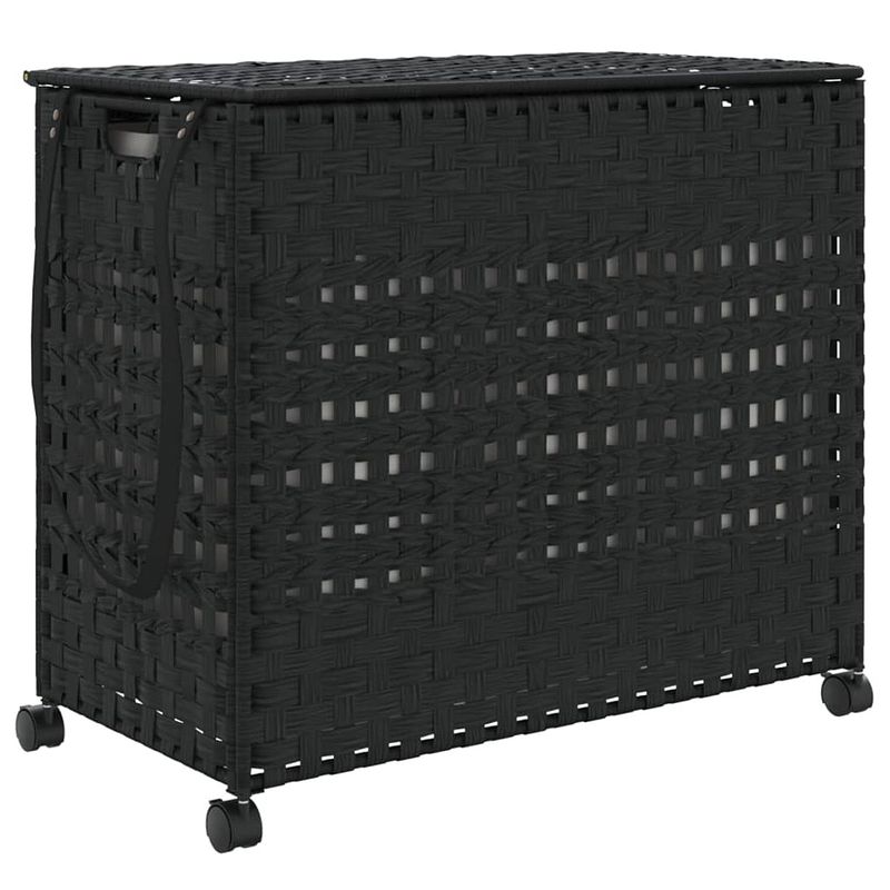 Foto van Vidaxl wasmand op wielen 66x35x60 cm rattan zwart