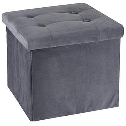 Foto van H&s collection poef/hocker/krukje - opbergbox - donkergrijs - fluweel polyester - 38 x 38 cm - poefs