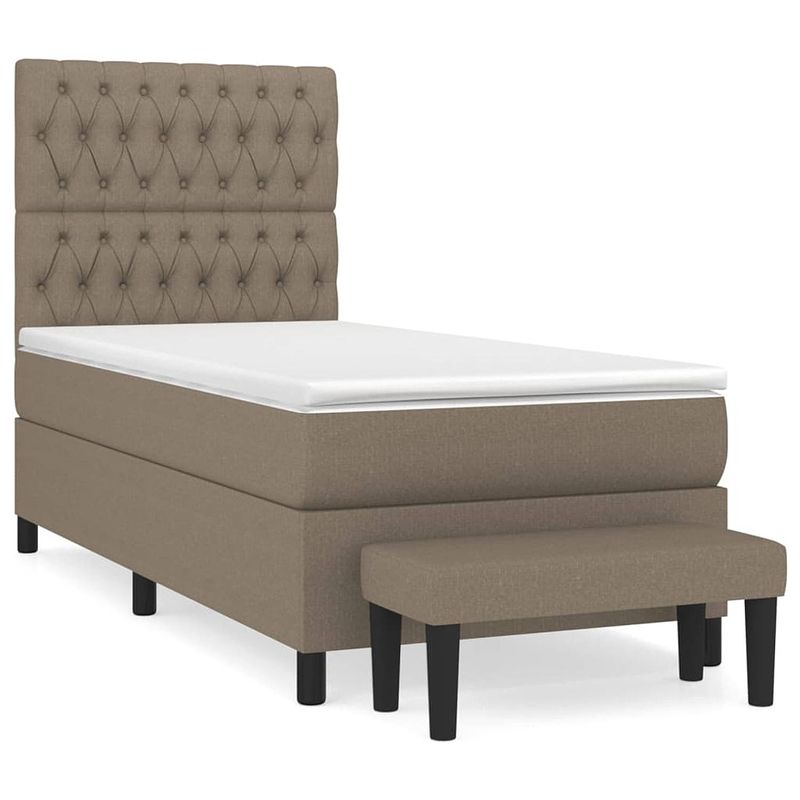 Foto van The living store boxspringbed - bed - 193x90x118/128 cm - taupe - ademend en duurzaam - verstelbaar hoofdbord -