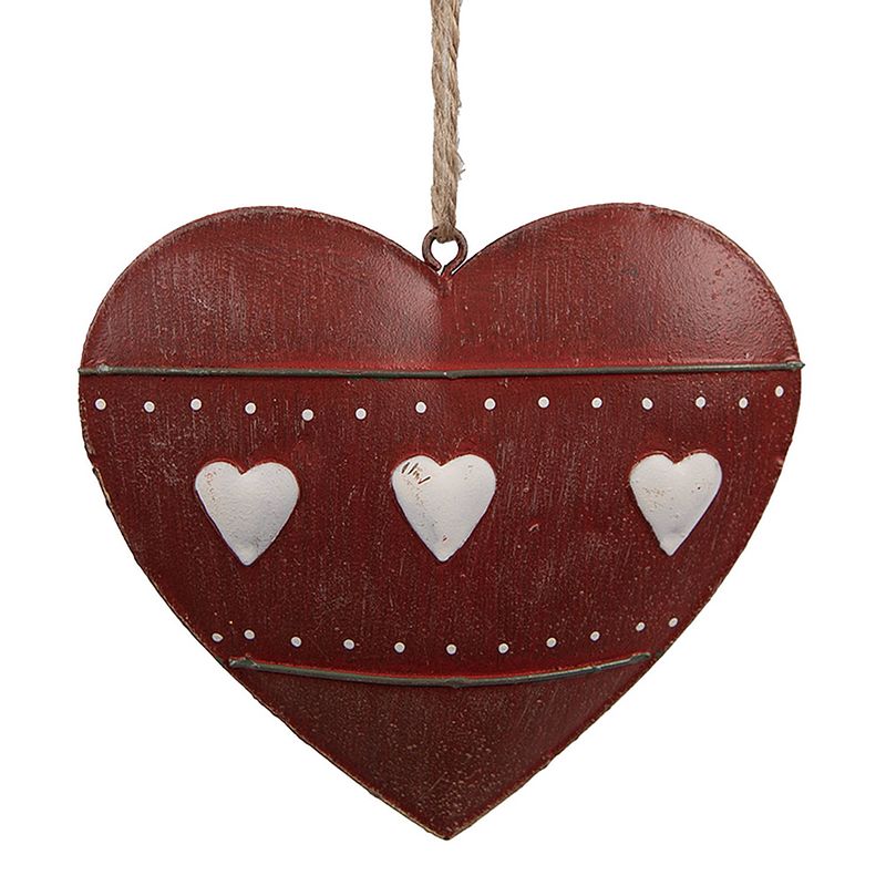 Foto van Clayre & eef decoratie hanger hart 10 cm rood ijzer rood