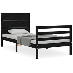 Foto van The living store bedframe - massief grenenhout - multiplex lattenbodem - 205.5 x 95.5 x 100 cm - zwart