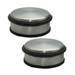 Foto van Set van 2x stuks rvs deurstopper rond 11,5 x 6 cm - deurstoppers