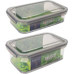 Foto van 2x voorraad/vershoudbakjes 1,2 en 1,9 liter transparant/grijs plastic 24 x 15 cm - vershoudbakjes