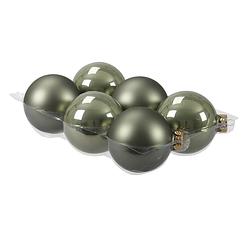 Foto van 6x stuks glazen kerstballen graniet groen 8 cm mat/glans - kerstbal