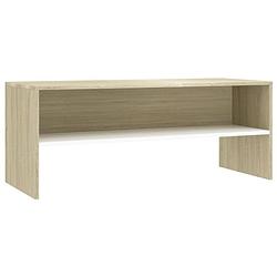 Foto van The living store tv-meubel vintage - bewerkt hout - 100x40x40cm - wit - sonoma eiken - open vak