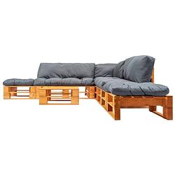 Foto van Infiori 6-delige loungeset pallet met grijze kussens hout