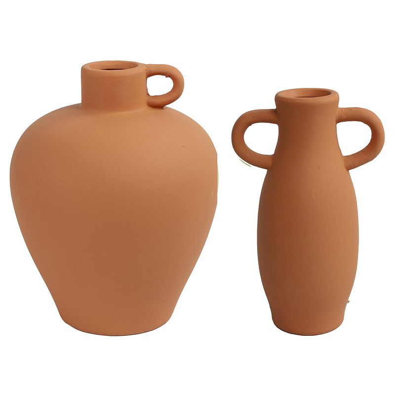 Foto van Decoratie vazen set 2x stuks - bruin terracotta - h20 en h22 cm - vazen