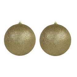 Foto van 2x gouden grote kerstballen met glitter kunststof 18 cm - kerstbal