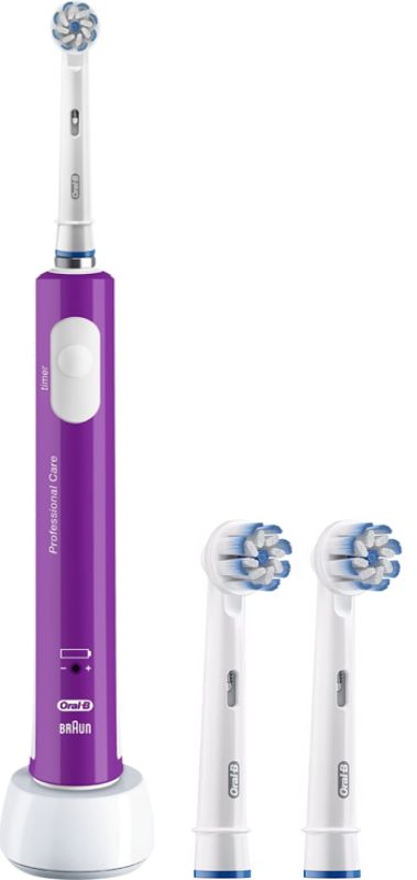 Foto van Oral-b junior 6+ paars + sensitive clean opzetborstels (2 stuks)