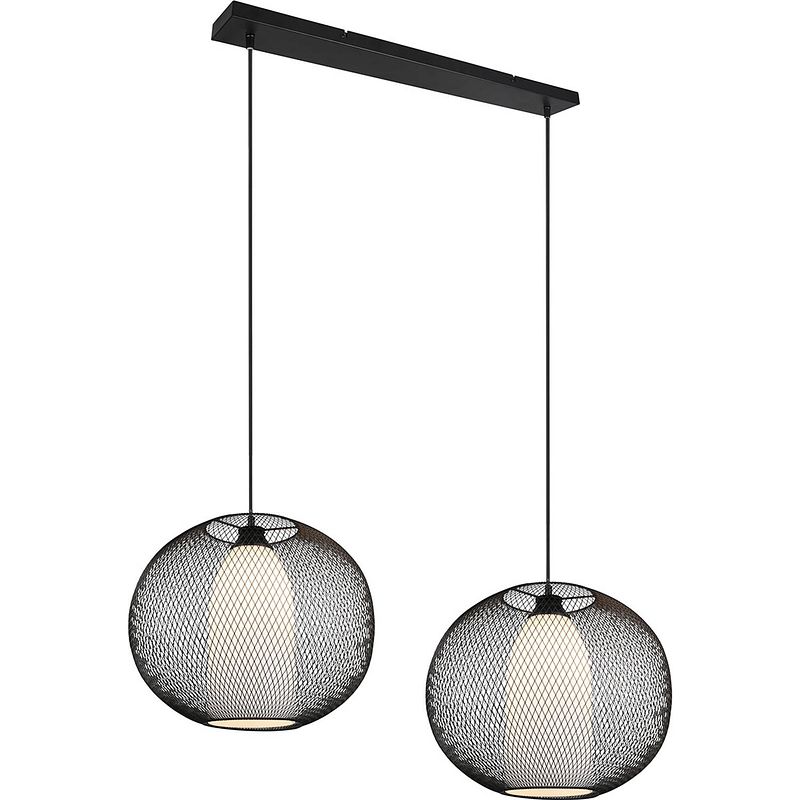 Foto van Led hanglamp - trion filtran - e27 fitting - 2-lichts - rond - mat zwart - aluminium