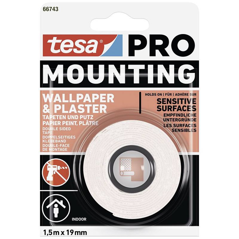 Foto van Tesa mounting pro tapete & putz 66743-00000-00 montagetape wit (l x b) 1.5 m x 19 mm 1 stuk(s)