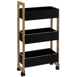 Foto van Keukentrolley bamboe zwart/bruin 3-laags 41 x 20 x 80 cm - opberg trolley