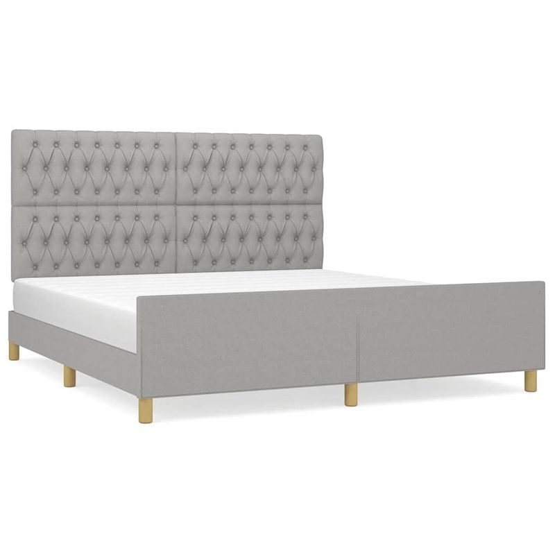 Foto van The living store bedframe met hoofdeinde - lichtgrijs - 203 x 186 x 118/128 cm - 180 x 200 cm - duurzaam materiaal