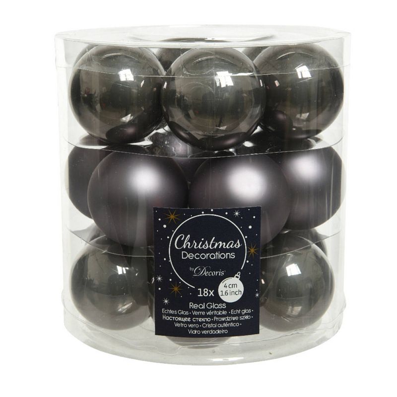 Foto van 18x stuks kleine glazen kerstballen antraciet (warm grey) 4 cm mat/glans - kerstbal