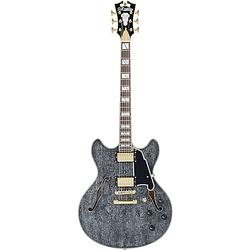 Foto van D'sangelico excel dc stopbar black dog semi-akoestische gitaar met koffer