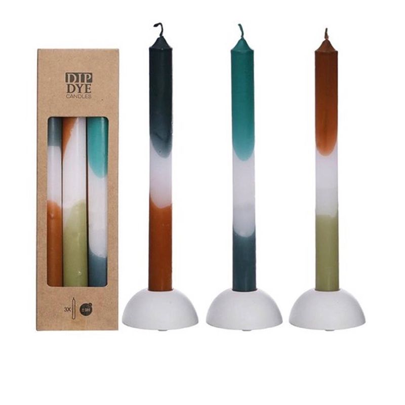 Foto van Dip dye candles set 3 st. petrol/olive