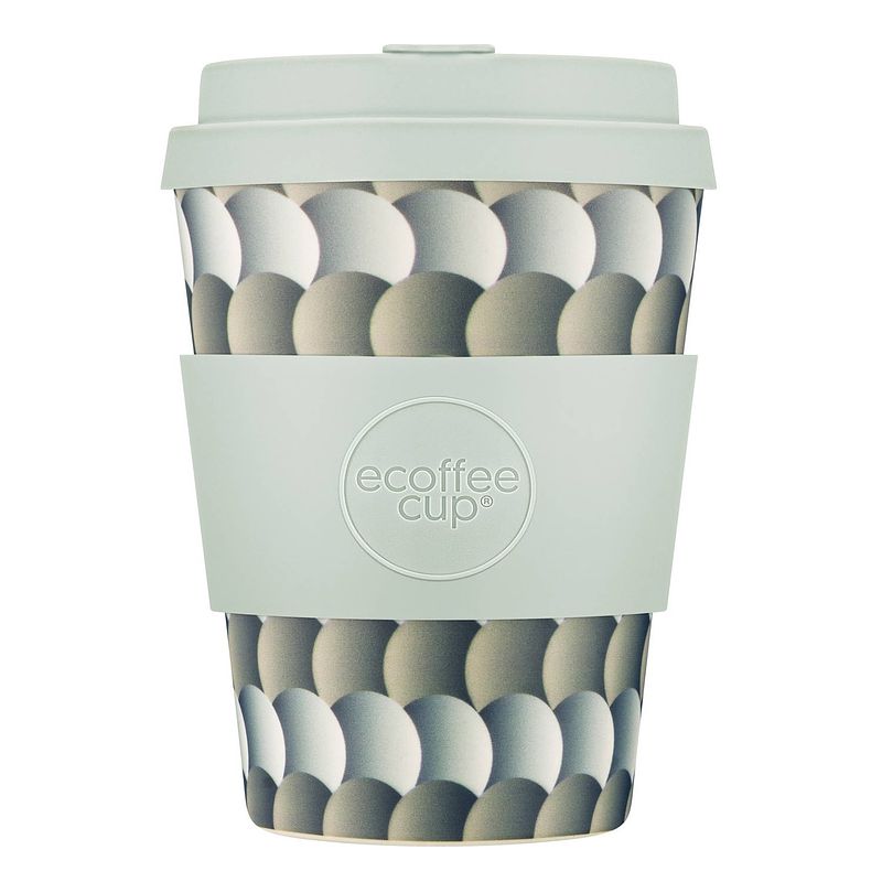 Foto van Ecoffee cup drempels pla - koffiebeker to go 350 ml - lichtgrijs siliconen