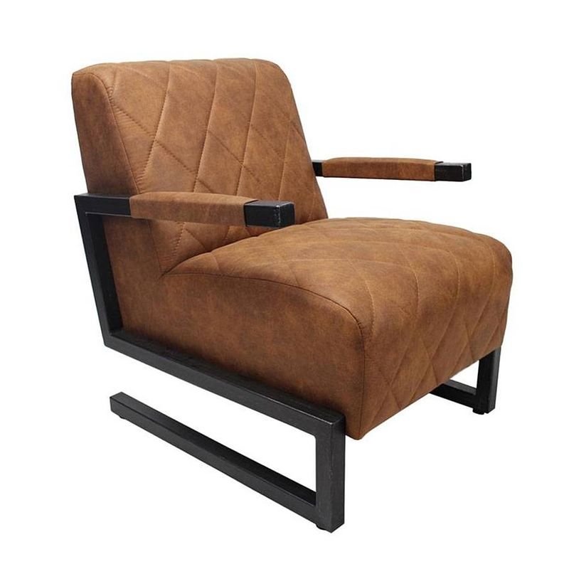 Foto van Bronx71 industriële fauteuil lucky cognac microvezel.