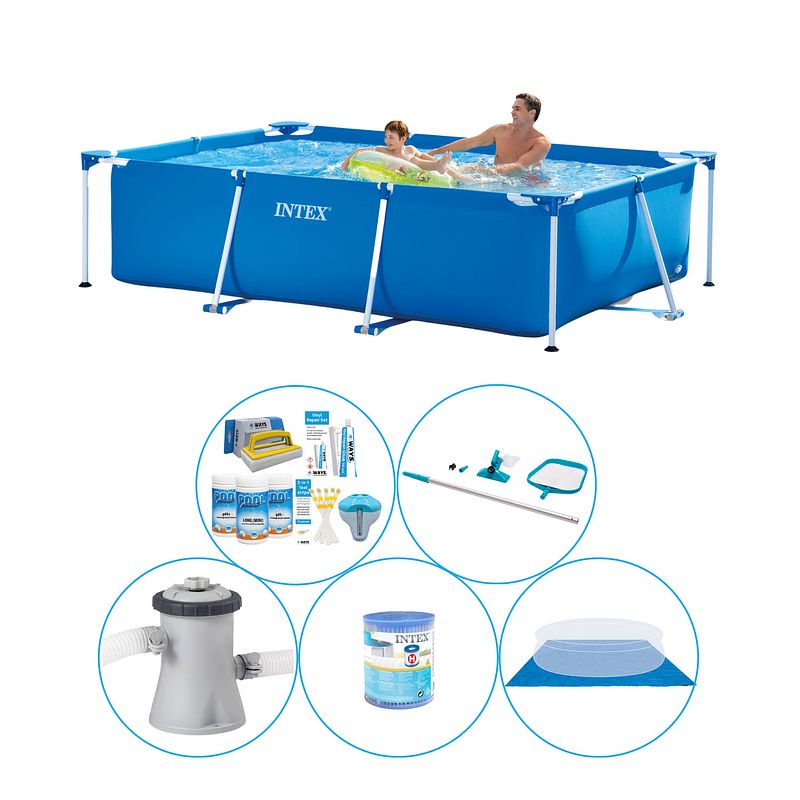 Foto van Intex frame pool rechthoekig 260x160x65 cm - 6-delig - zwembad combi deal