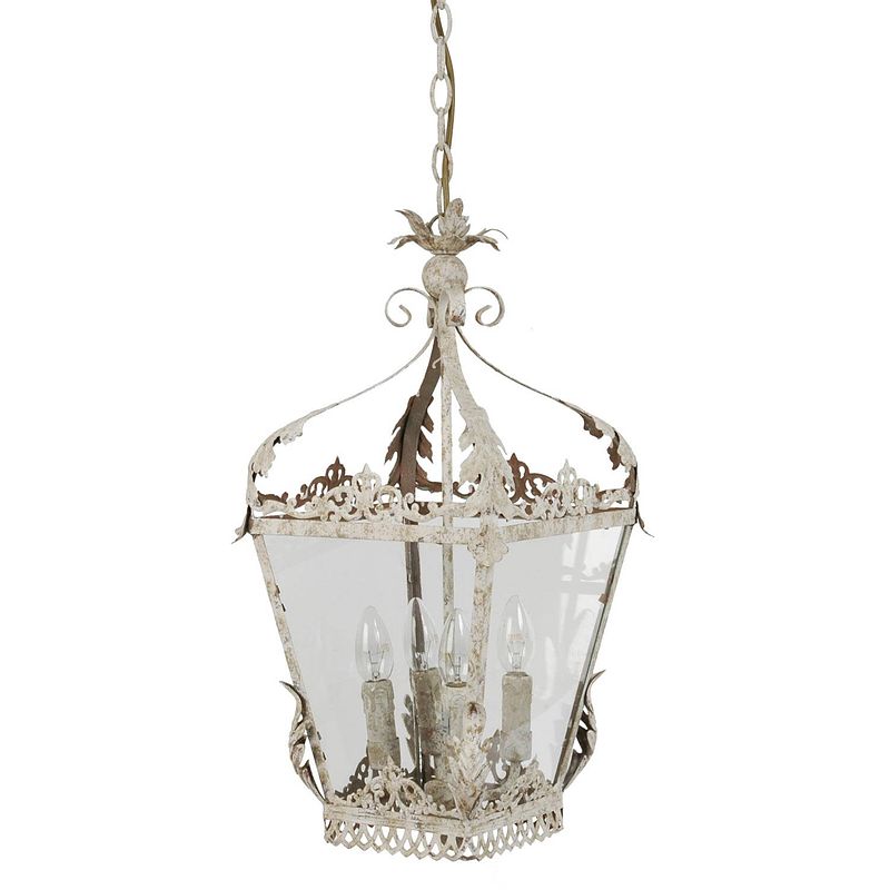 Foto van Clayre & eef hanglamp 29x29x58 cm 4x e14 max. 25w - grijs, wit, beige - ijzer, glas