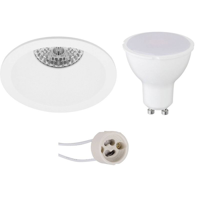 Foto van Led spot set - pragmi pollon pro - gu10 fitting - inbouw rond - mat wit - 4w - natuurlijk wit 4200k - verdiept - ø82mm