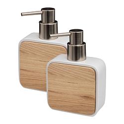 Foto van 5five zeeppompje/zeepdispenser - 2x stuks - wit - 10 x 15 cm - 200 ml - bamboe/kunststeen - badkamer - zeeppompjes