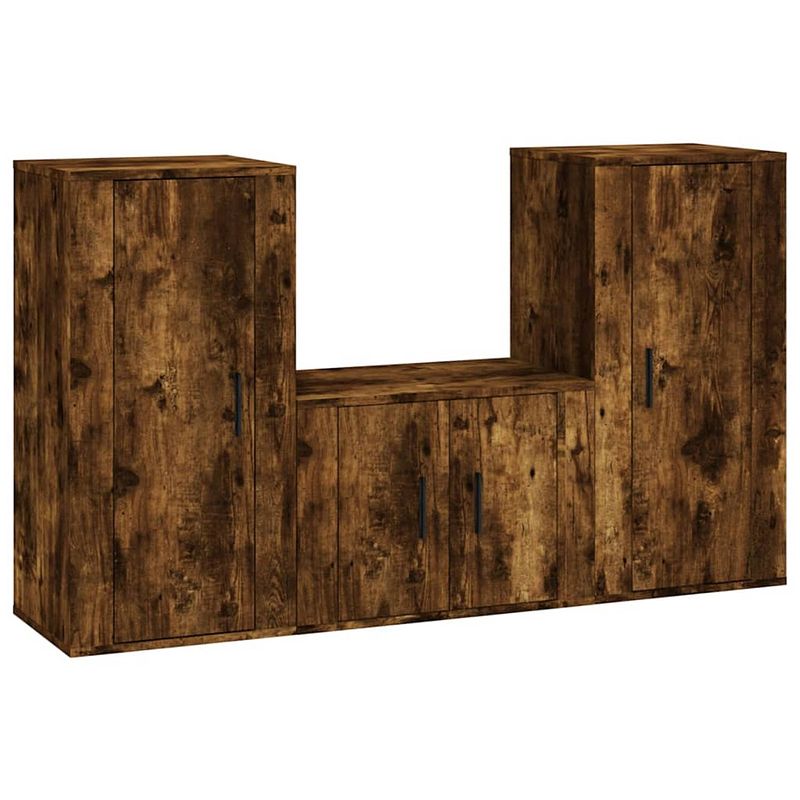 Foto van The living store televisiemeubelset - gerookt eiken - 1x 57x34.5x40 cm - 2x 40x34.5x80 cm