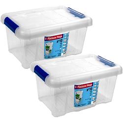 Foto van 2x opbergboxen/opbergdozen met deksel 5 liter kunststof transparant/blauw - opbergbox