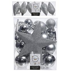 Foto van Kerstversiering kunststof kerstballen met piek zilver 5-6-8 cm pakket van 39x stuks - kerstbal