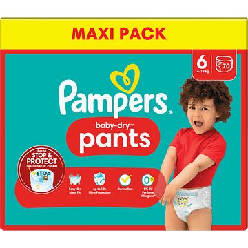 Foto van Pampers babydry pants maat 6, x70 luierbroekjes, 14kg19kg bij jumbo