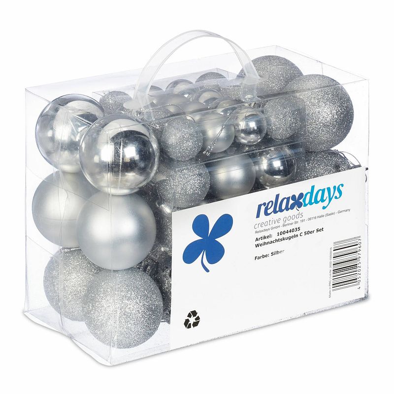 Foto van Relaxdays kerstballen - 50x st - zilver - 3, 4 en 6 cm - kunststof - kerstbal