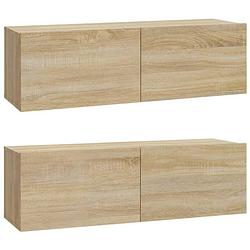 Foto van The living store wandgemonteerd tv-meubel - sonoma eiken - bewerkt hout - 100 x 30 x 30 cm - praktische deuren