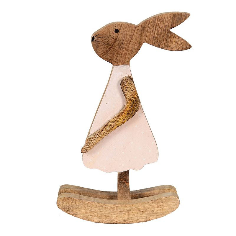 Foto van Clayre & eef decoratie beeld konijn 17*7*30 cm bruin hout decoratief figuur paashaas woonaccessoires bruin decoratief