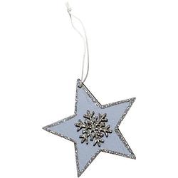 Foto van Magic deco kersthanger star 8 cm hout grijs/zilver