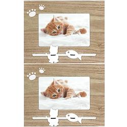 Foto van 2x stuks houten fotolijstje met katten decoratie geschikt voor een foto van 10 x 15 cm - fotolijsten