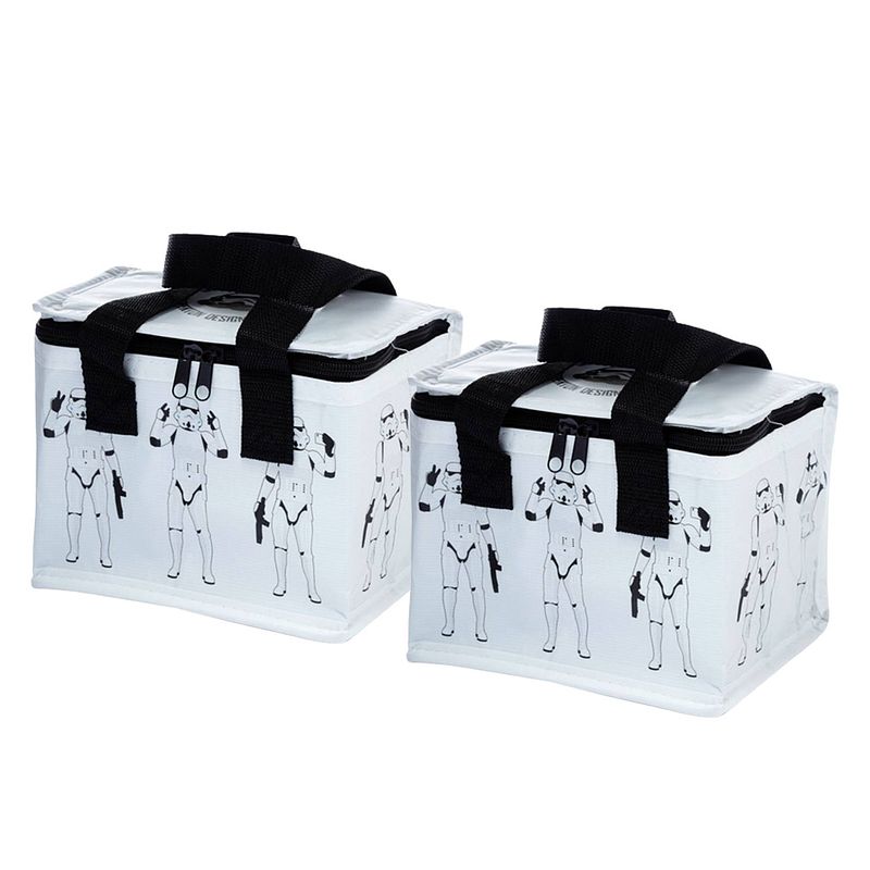 Foto van 2x stuks kleine lunch koeltas - stormtrooper print - 21 x 16 x 14 cm - 4,7 liter - koeltas