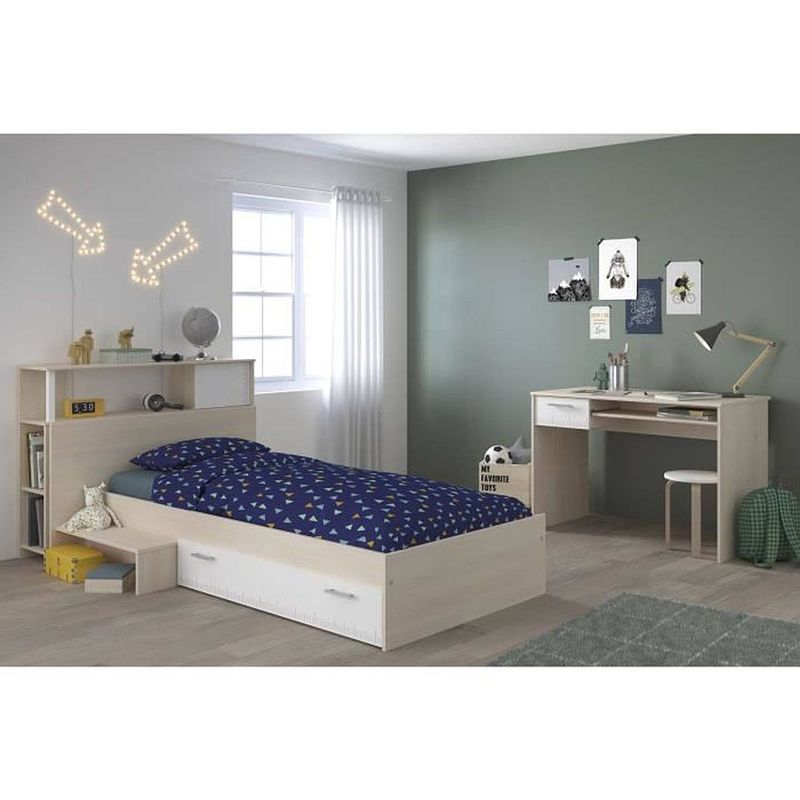 Foto van Parisot complete kinderkamer hoofdeinde + bed + bureau - eigentijdse stijl - licht en wit acaciadecor - charlemagne
