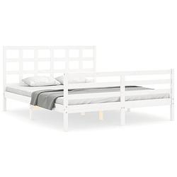 Foto van The living store bedframe - massief grenenhout - multiplex lattenbodem - 205.5 x 165.5 cm - wit