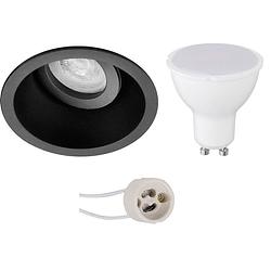 Foto van Led spot set - aigi - pragmi zano pro - gu10 fitting - inbouw rond - mat zwart - 8w - helder/koud wit 6400k - kantelbaar