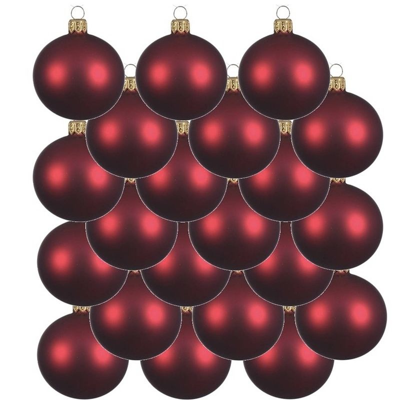 Foto van 18x glazen kerstballen mat donkerrood 6 cm kerstboom versiering/decoratie - kerstbal