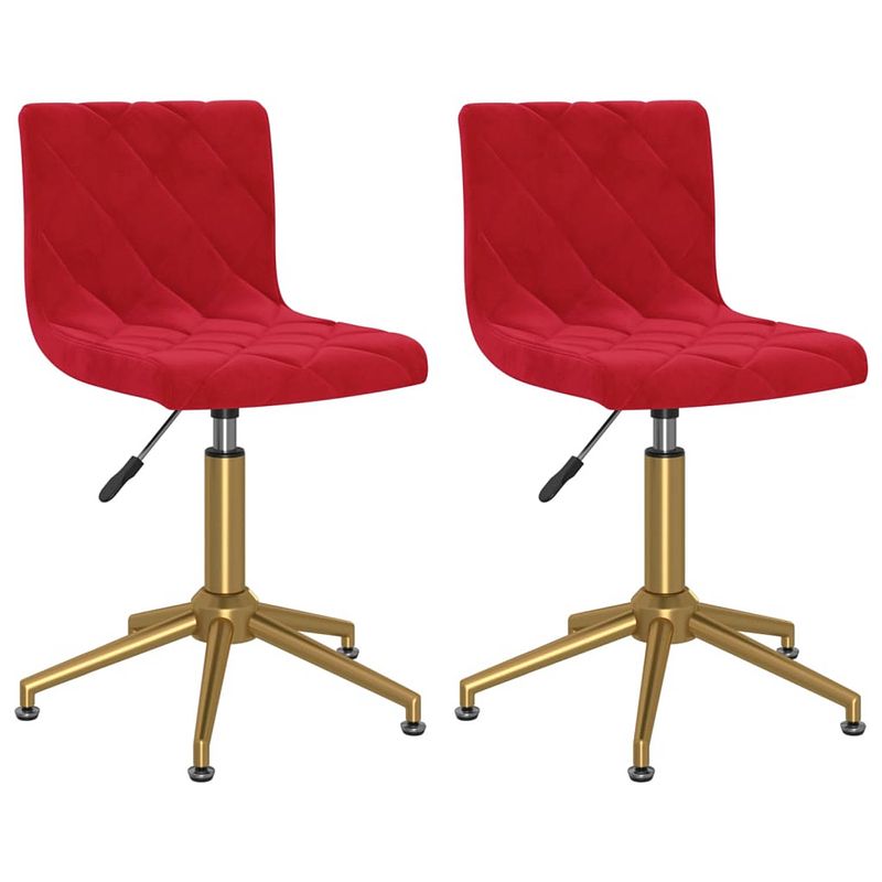 Foto van The living store draaibare eetkamerstoelen - fluweel - wijnrood - goud - 40x43x(74.5-88.5) cm