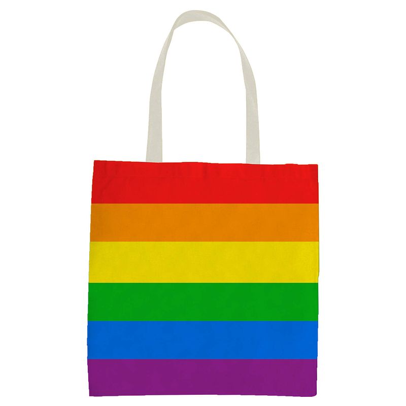 Foto van 1x polyester boodschappen tasje regenboogkleuren/pride vlag 30 x 40 cm - boodschappentassen