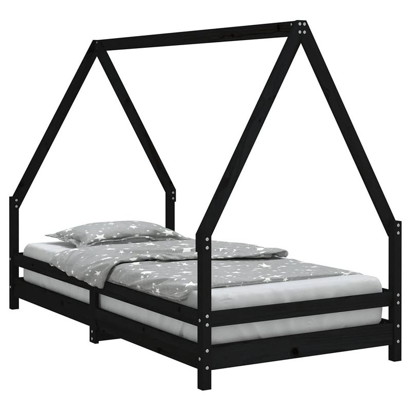 Foto van Vidaxl kinderbedframe 90x190 cm massief grenenhout zwart