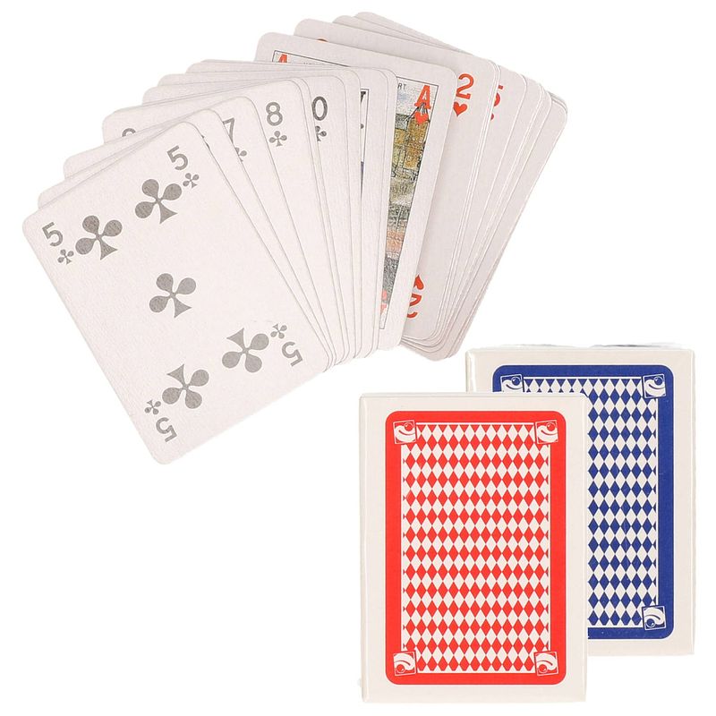 Foto van Set van 4x mini clown speelkaarten rood en blauw - kaartspel