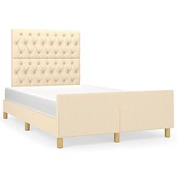 Foto van The living store bedframe verstelbaar - crème - 203 x 126 x 118/128 cm - stof - multiplex lattenbodem - comfortabele