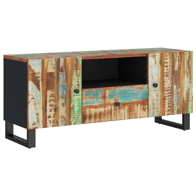 Foto van The living store tv-meubel industrieel - 105x33.5x46 cm - massief gerecycled hout - bewerkt hout en ijzer