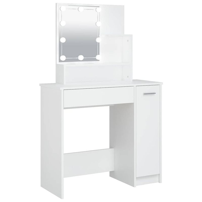 Foto van The living store kaptafel - wit - 86.5 x 35 x 136 cm - led-verlichting - opbergruimte