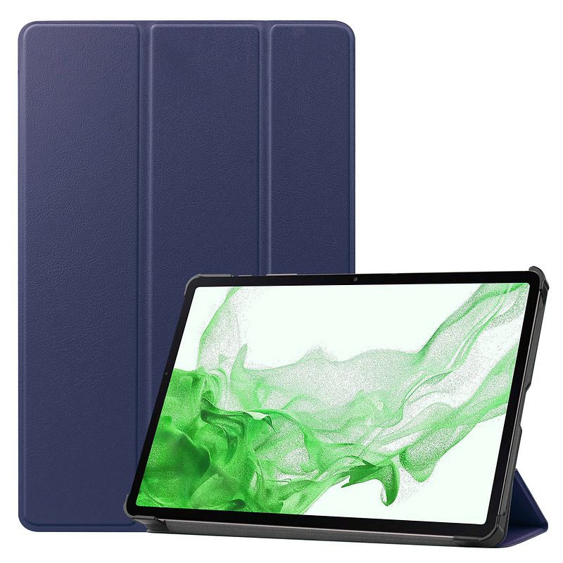 Foto van Basey samsung galaxy tab s9 hoes case met s pen uitsparing - samsung tab s9 hoesje book cover - donker blauw